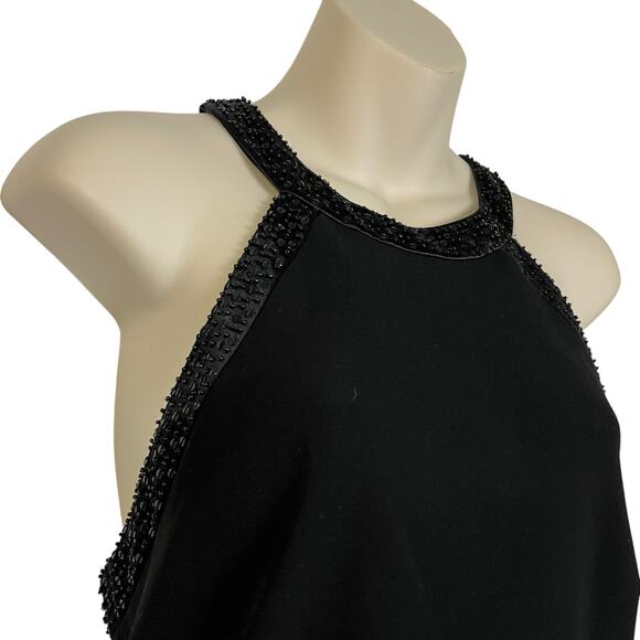 Jones New York Sleeveless Beaded High Neck Black Midi DressLow Cut Back  12 3025 - Picture 2 of 8